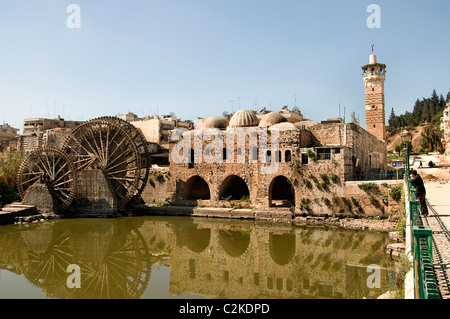 Hama Wassermühle Noria 20 Meter hohen Syrien Orontes River zu bauen, in Zeiten der osmanischen Mamluk Griechen Römer erfanden das Wasserrad Stockfoto