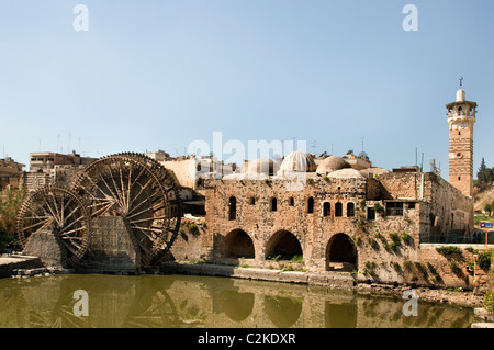 Hama Wassermühle Noria 20 Meter hohen Syrien Orontes River zu bauen, in Zeiten der osmanischen Mamluk Griechen Römer erfanden das Wasserrad Stockfoto