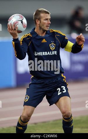 Kapitän von Los Angeles Galaxy, David Beckham Los Angeles Galaxy Spiel gegen ein gemeinsames Shanghai und Hong Kong Team in einer Stockfoto