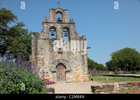 Die Kirche in Mission Espada, Teil des San Antonio Missionen National Memorial in Texas, USA Stockfoto