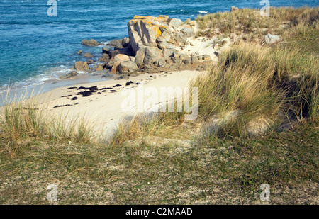 Küste in der Nähe von Oyster Point Herm Insel Kanal Inseln Sandstrand nordwestlichen Ecke der Insel Stockfoto