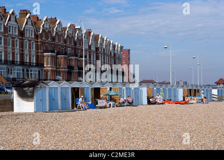 Strandhütten, Bexhill-on-Sea, East Sussex, England Stockfoto