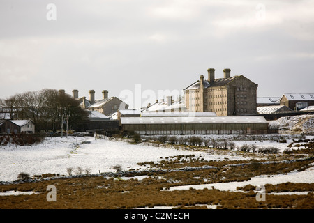 Dartmoor Gefängnis in den Schnee, Dartmoor, Devon Stockfoto