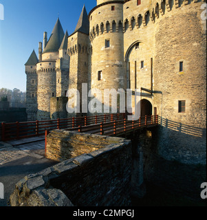 Vitre Schloss und Zugbrücke, Bretagne, Frankreich. Stockfoto