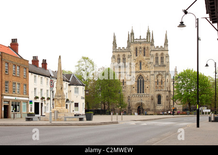 Selby Abbey aus dem Westen auf Gowthorpe angesehen Stockfoto