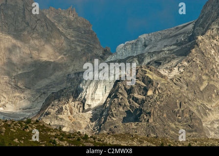 Ende des Gletschers Mer 7km lange 200m Tiefe von Aiguille du Midi-Massif du Mont Blanc, Haute-Savoie Frankreich Stockfoto