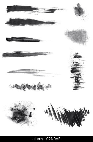 Satz von isolierten Grunge texturiert Tinte und Aquarell Pinsel. Schöne individuelle Elemente für das Design. Stockfoto