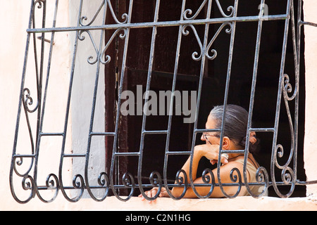 Kolumbianische Seniorin, Getsamani, Altstadt, Cartagena, Kolumbien Stockfoto