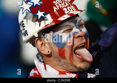 Ein USA-Befürworter reagiert nach den Vereinigten Staaten Algerien auf eine dramatische spätes Tor in einem 2010 FIFA World Cup-Gruppe C-Match besiegte. Stockfoto