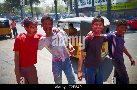 Indien, Hyderabad, Entwicklung, Wachstum, Business, Farben, Farbe, lebendige, Straße, neue, alte, Holi, Finanzen, Geld, Luftaufnahme, Stockfoto