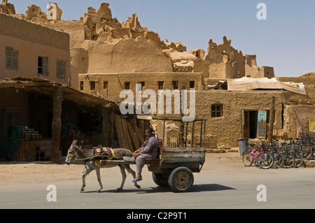 Die Festung aus dem 12. Jahrhundert Shali und Straßenszene in der Oase Siwa in Ägypten Stockfoto