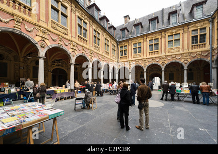 Flohmarkt in der Vieille Bourse, Grand Place (Place du General de Gaulle), Lille, Flandern, Frankreich Stockfoto