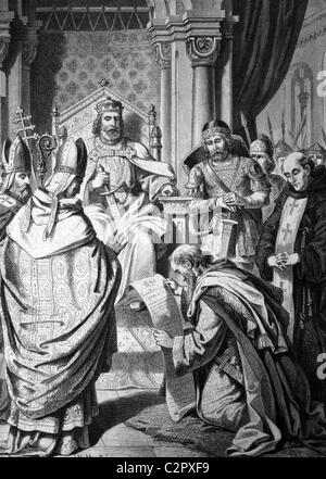 Kaiser Louis hat die frommen, 778-840, zu bereuen, kniend in der Kirche Saint-Médard in Soissons, 822, historische Abbildung Stockfoto