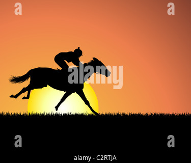 Pferd-Silhouette auf Sonnenuntergang Hintergrund. Vektor-Illustration. Stockfoto