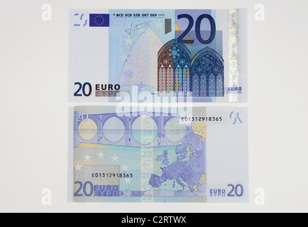 Vorder- und Rückseite der 20-Euro-banknote Stockfoto