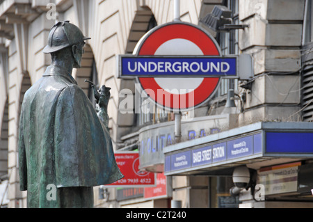 Sherlock Holmes-Statue Baker Street u-Bahnstation Stockfoto