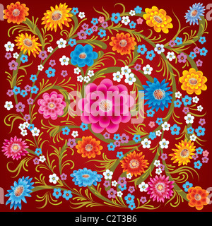 Abstrakt rot Ornament mit Farbe Blumen auf rot Stockfoto