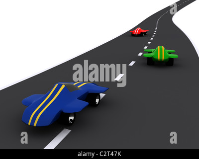 Wettbewerb der abstrakten Sportwagen. 3D Stockfoto