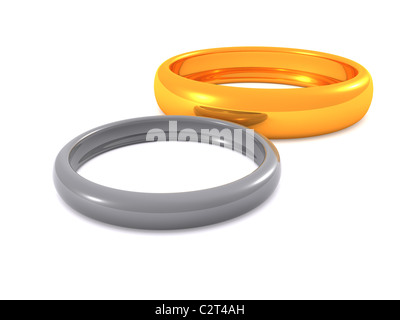 zwei Ringe. 3D Hochzeit Stockfoto