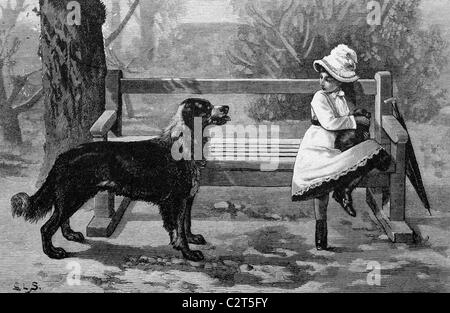 Kind mit einem Hund, historische Abbildung, ca. 1886 Stockfoto