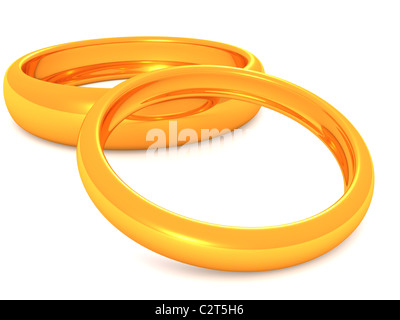 zwei goldene Ringe. 3D Hochzeit Stockfoto