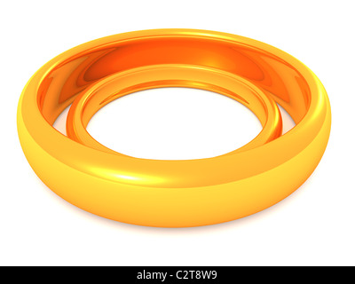 zwei goldene Ringe. 3D Hochzeit Stockfoto