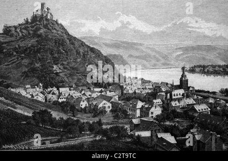 Braubach bin Rhein, Rheinland-Pfalz, Deutschland, historische Abbildung, ca. 1886 Stockfoto