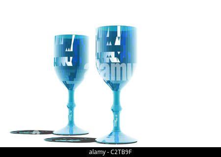 Blau Weingläser - Zwei crystal stemware Brille für die Feier. Stockfoto