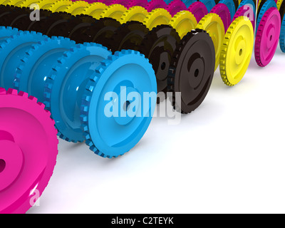 CMYK-Zahnräder. 3D Stockfoto