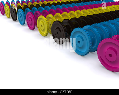 CMYK-Zahnräder. 3D Stockfoto