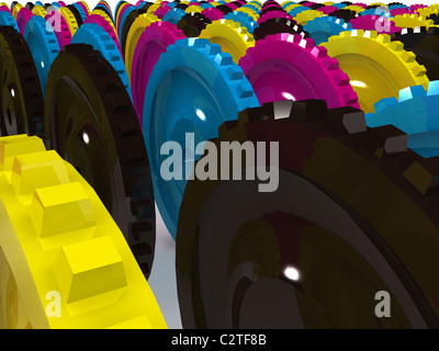 CMYK-Zahnräder. 3D Stockfoto