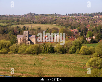 Blick von St. Catherine Hügel von St. Kreuz Krankenhaus und Kapelle Winchester Hampshire England UK Stockfoto