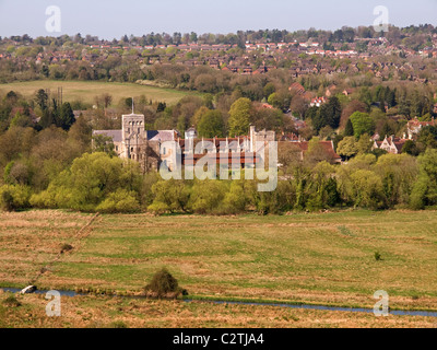 Blick von St. Catherine Hügel von St. Kreuz Krankenhaus und Kapelle Winchester Hampshire England UK Stockfoto