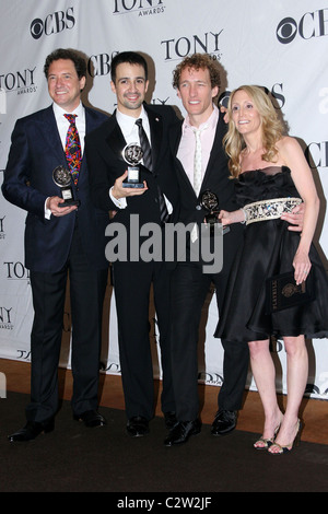 Kevin McCollum, Lin-Manuel Miranda, Jeffrey Sceler, Jill Furman 62. Tony Awards der Radio City Music Hall - Presseraum Stockfoto