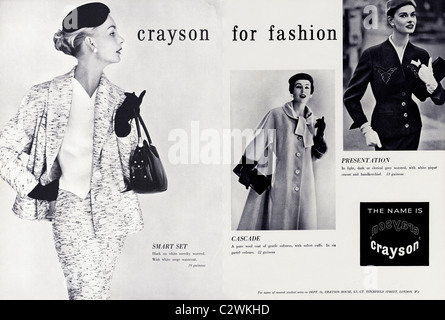 Doppelte Anzeigenseite in Modemagazin ca. 1950er Jahre für CRAYSON Damenmode Stockfoto