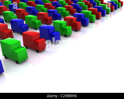 Reihe von farbigen RGB-Autos. 3D Stockfoto