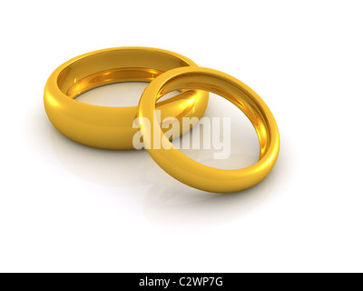 zwei goldene Ringe. 3D Hochzeit Stockfoto