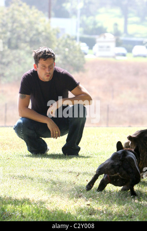 Ross McCall, spielt mit ihrem Hund in einem lokalen Park Los Angeles, Kalifornien - 08.09.08 Verlobter von Jennifer Love Hewitt Stockfoto