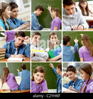 Collage aus Bildern mit Jugendlichen in der Schule Stockfoto