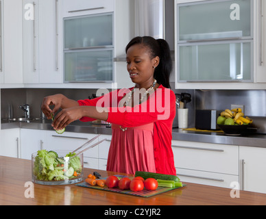 Lady Zubereitung Salat, Johannesburg, Südafrika Stockfoto