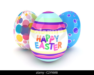 3D Illustration von Ostereiern mit Ostergrüße Stockfoto