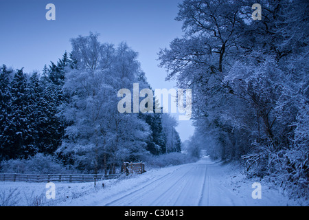 Traditionellen Schnee-Szene in The Cotswolds, Swinbrook, Oxfordshire, Vereinigtes Königreich Stockfoto