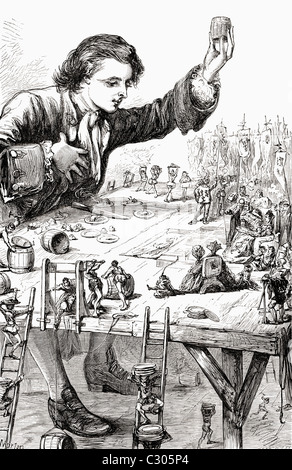 Von Gullivers Reise nach Lilliput. Illustration von Gullivers Reisen veröffentlicht c.1875 Stockfoto