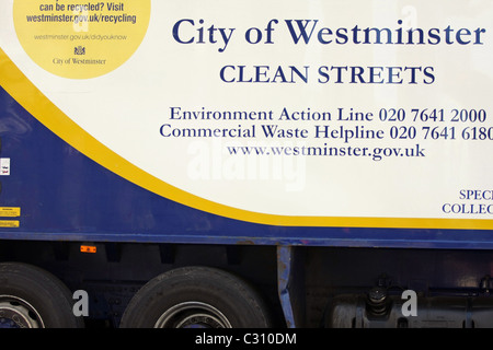 Teil der Seite eine City of Westminster Sammlung Müllwagen Stockfoto