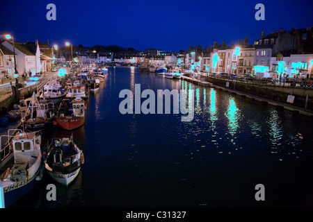 Boote Weymouth Hafen Nacht Dorset-England Stockfoto