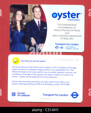 Limitierte Auflage-Oyster-Card zum Gedenken an die Hochzeit von Prinz William von Wales und Miss Catherine Middleton Stockfoto