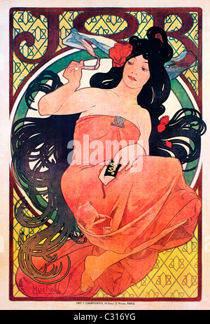 Mucha, Job, 1898 Jugendstil Poster von Alphonse Mucha für die französische Zigarette Blättchen Stockfoto