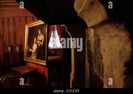 SALON UND KAMIN, SCHLOSS VON SAINT-GERMAIN DE LIVET, CALVADOS (14), NORMANDIE, FRANKREICH Stockfoto