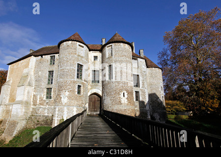 FASSADE DES 11. JAHRHUNDERT CHATEAU VON HARCOURT, EURE (27), FRANKREICH Stockfoto