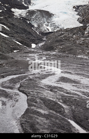 THOMPSON-PASS, ALASKA, USA - Abfluss von Worthington Gletscher. Stockfoto